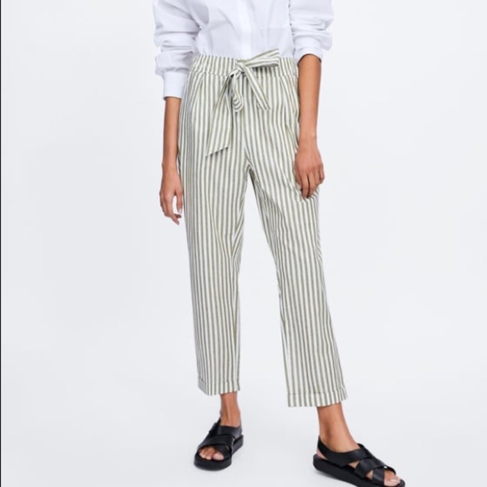 Zara striped trousers with tie belt